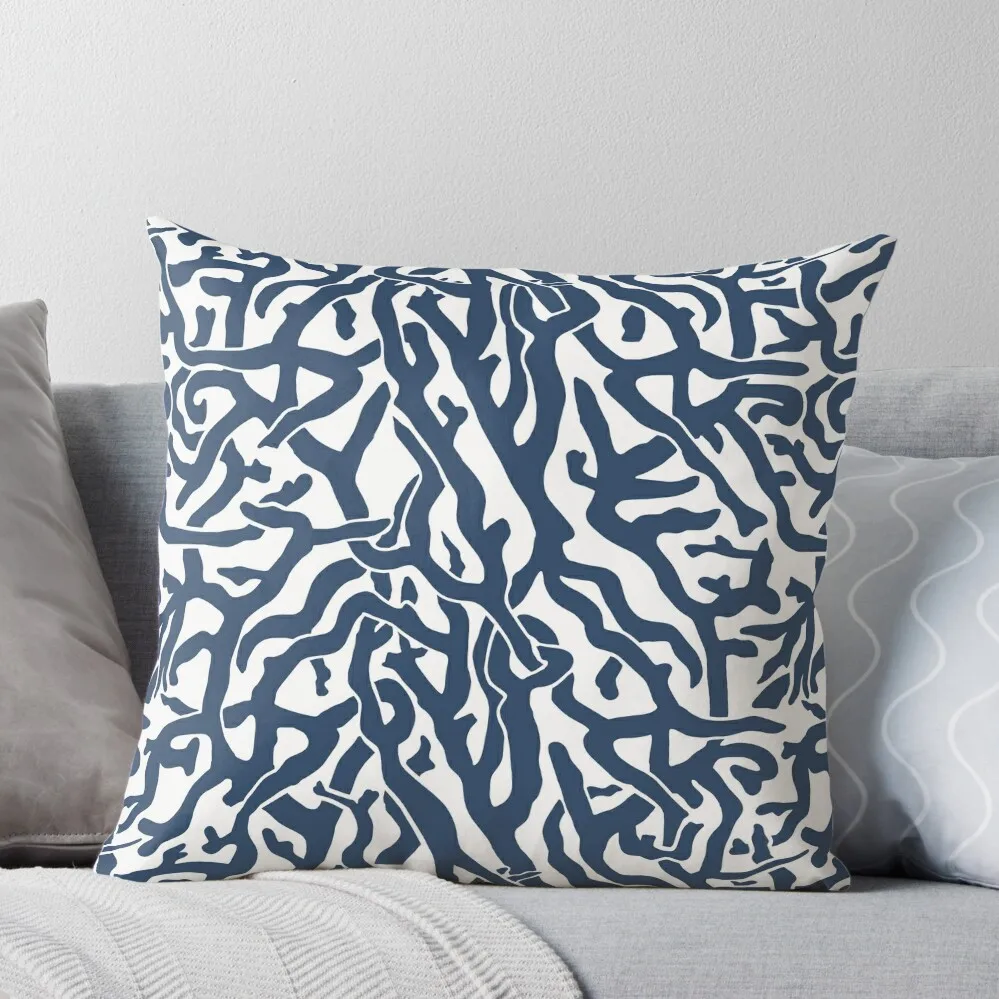 

Coral Reef Pattern Navy Blue White Coastal Beach House Throw Pillow Luxury Pillow Cover Sofa Decorative Covers