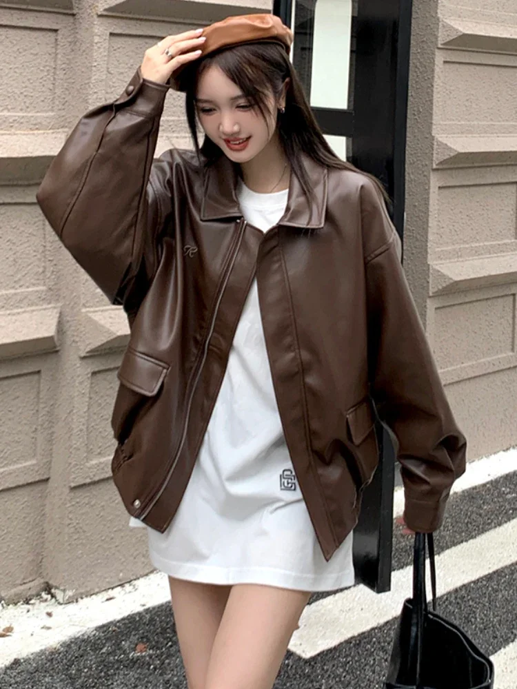 半額sale - タイムセールをお見逃しなく Black Loose Warm Winter Women Jacket Biker Leather Korean ジャケット・アウター