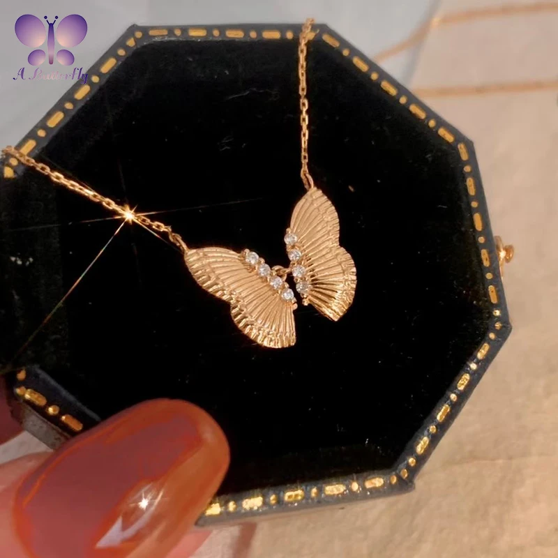 AButterfly 100% 18K Gold Diamond Butterfly Necklace Pendant Fashion Ladies Birthday Gift Fine Jewelry Factory Outlet Wholesale