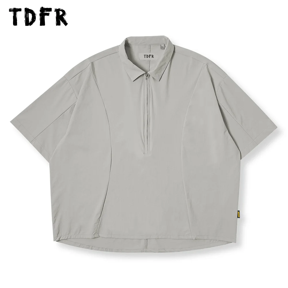 

Рубашка-карго мужская с полумолнией, однотонная Повседневная Свободная сорочка с воротником с коротким рукавом, в стиле сафари, на лето