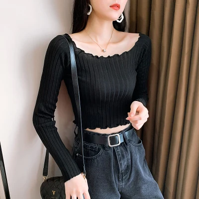 cropped sweater Autumn Long Sleeve Sweater Women crop top spring Pullovers Solid Knitted Sweater fashion sexy slim Wave Cut Basic Bottoming Tops turtleneck sweater Sweaters