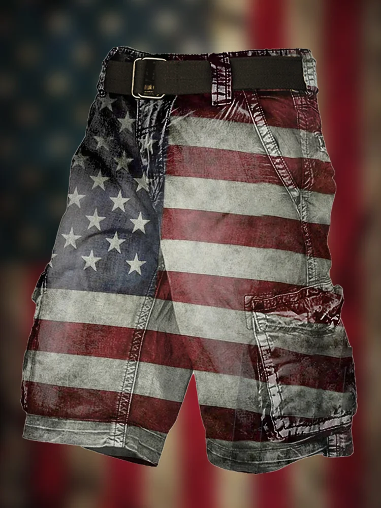 Men's Cargo Shorts 3d Printed Vintage Lndependence Day Cargo Pants Stylish Comfortable Casual Men's Shorts Summer
