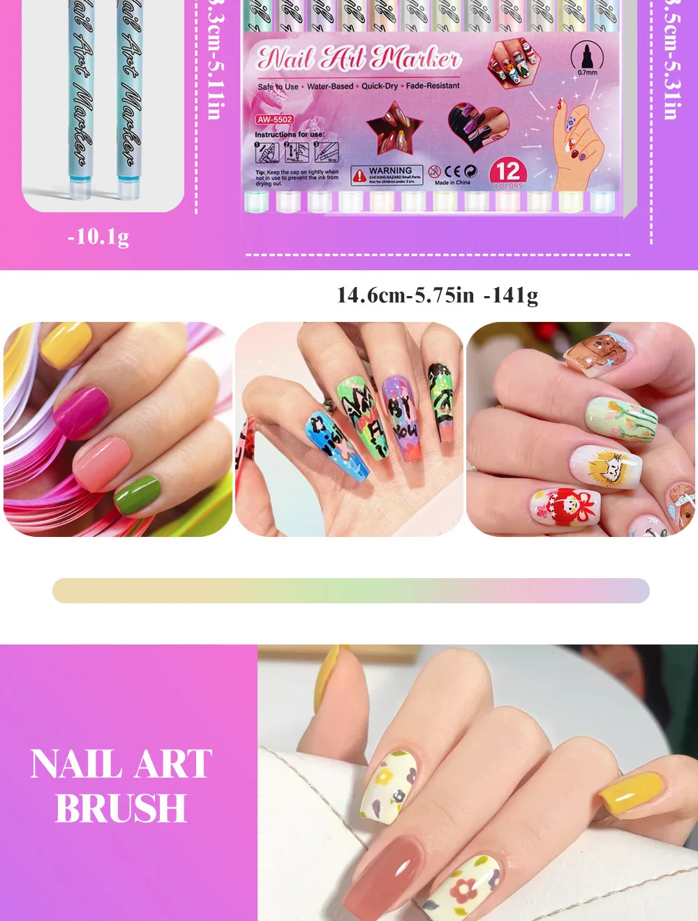12Pcs/Set Colourful Waterproof Nail Art Graffiti Pen DIY 3D Nail Art Drawing Pen Abstract Line Manicure Tool Painting Liner