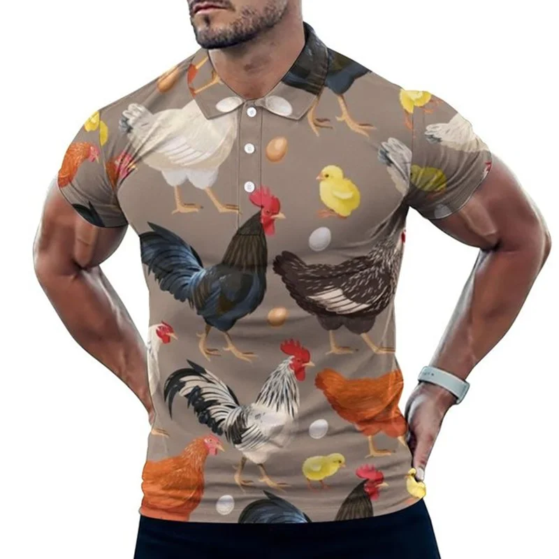 

Fashion men's summer short-sleeved polo shirt Farm rooster and hen 3D printed polo shirt Harajuku street casual sports T-shirt