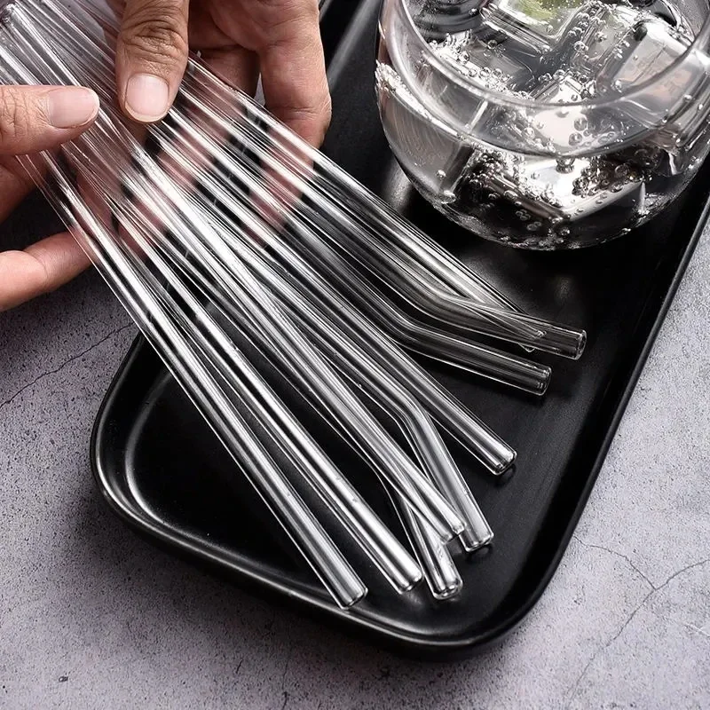8Pcs High Borosilicate Glass Straws Straight Reusable Drinking Straw Boba Bubble Milk Smoothies Fruit Cocktails Bar Accessories
