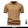 2025 Summer Men's Knit Cotton Polo Shirt - Breathable & Stretch Turn-Down Collar Design for Business  Golf and Social Events