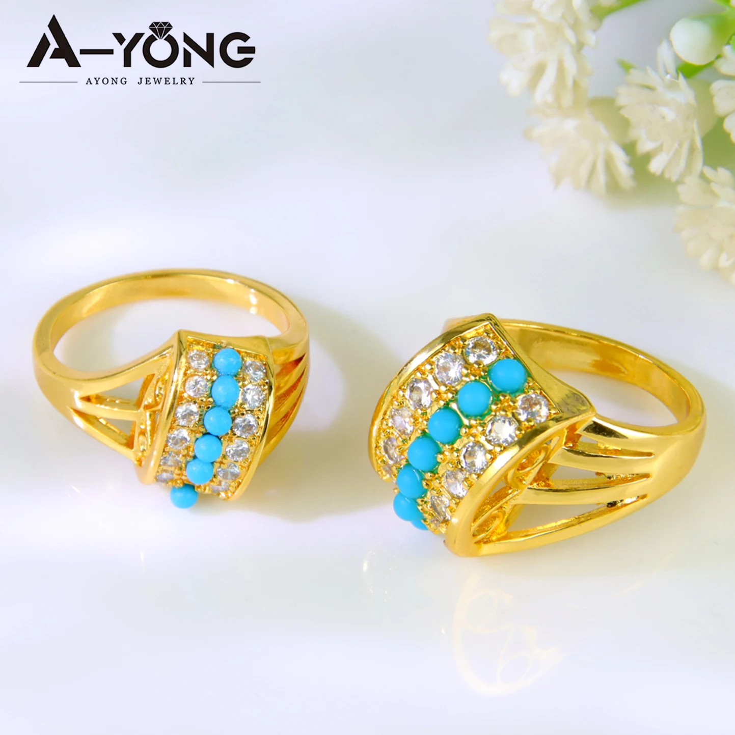 Brasilia nische Mode Türkis Gold Farbe Ringe 18 Karat vergoldet italienischen eleganten Zirkon Ring arabische Dubai Frauen Event Party Schmuck