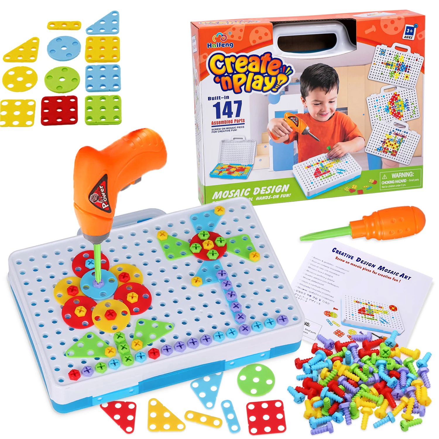 147Pcs DIY Drilling Screw Creative Mosaic Puzzle Toys Children Building Bricks Kids Electric Drill Set Boys Educational Toy building block toy assemble toy shape match puzzle toys mosaic puzzle toys electric drill toy