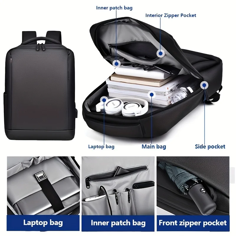 Backpack Men's Large Capacity Business Travel Bag Computer Backpack Hiking Bag Junior High School Students Backpack 30X45CM