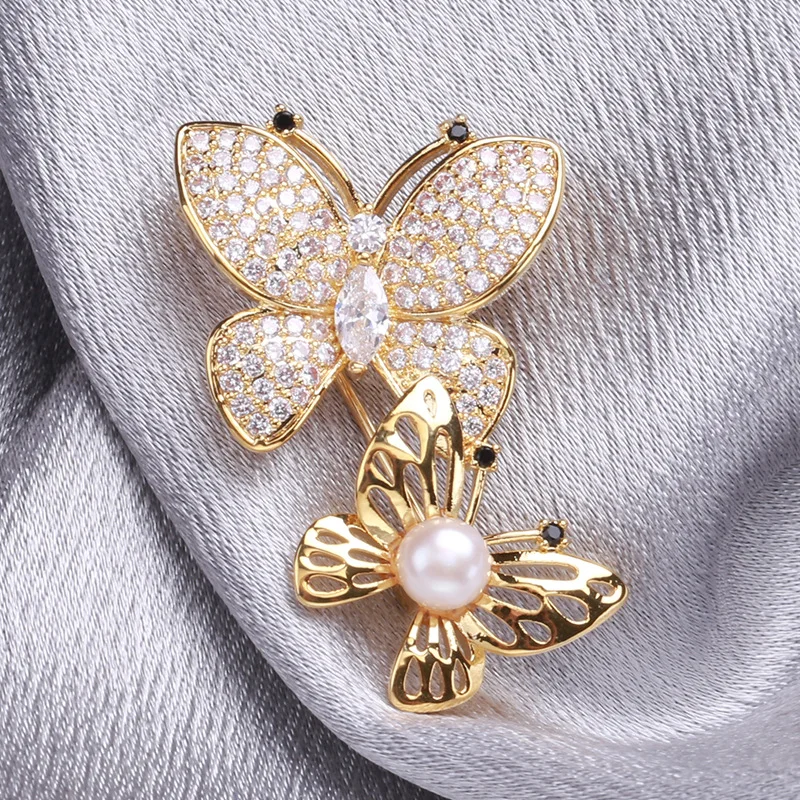Blucome New Fashion Two Butterfly Brooch Korean Trend Copper Simple Butterfly Brooch