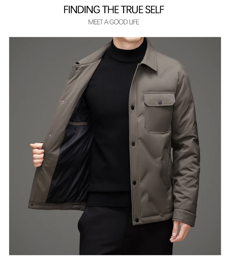 Leichte Herren-Daunenjacke Herbst Winter Lässige Einfarbige Warme Slim-Fit Knopf-Pufferjacke Winddichte Wattierte Oberbekleidung – Detail 17