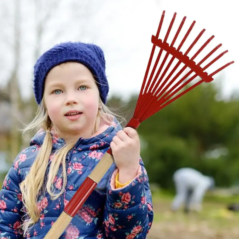 Small Garden Rake For Kids Wooden Handle Garden Leaves Rake Kids Lawn Rakes With Detachable Wooden Handle For Outdoor 4