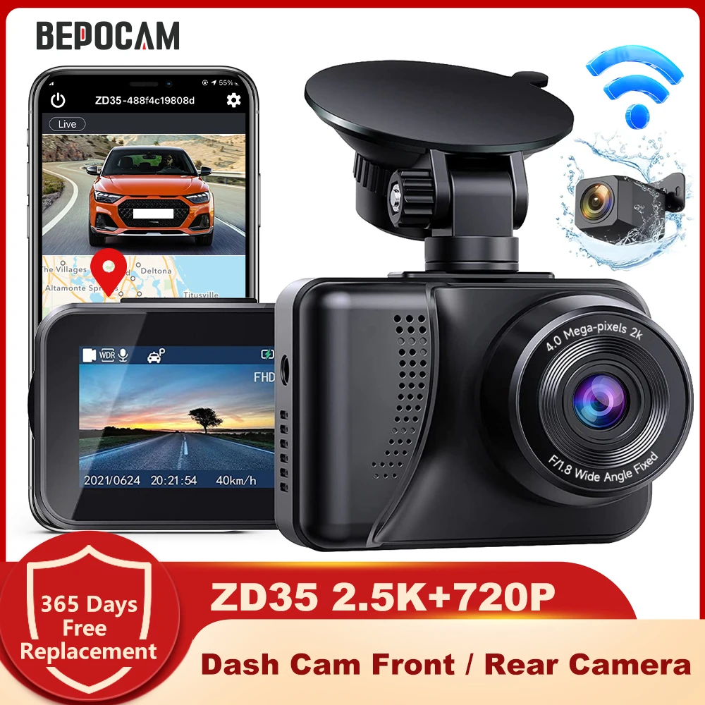 

BEPOCAM 2 Channel Dash Cam 2.5K 720P Wifi GPS Black box Rear Camera Motion Detection Video Recorder Car Dvr Recording Dashcam