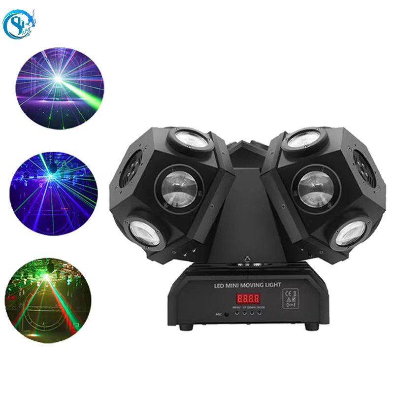 Stage Beam Projector Three Heads  RGBW 3in1 LED  Laser Rotating Moving Head Light DMX Control for Bar DJ Disco Party
