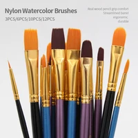Nylon Hair Wooden Handle Artist Paint Brush Set Professional Oil Watercolor Acrylic Painting Brushes 3/6/10/12Pcs Art Supplies 1
