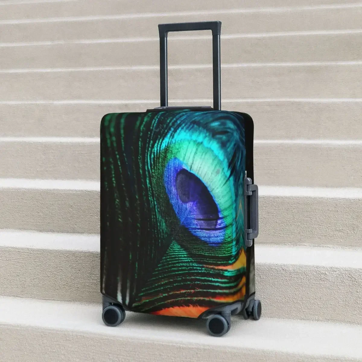 

Peacock Feather Suitcase Cover Vibrant Nature Business Protection Flight Fun Luggage Accesories