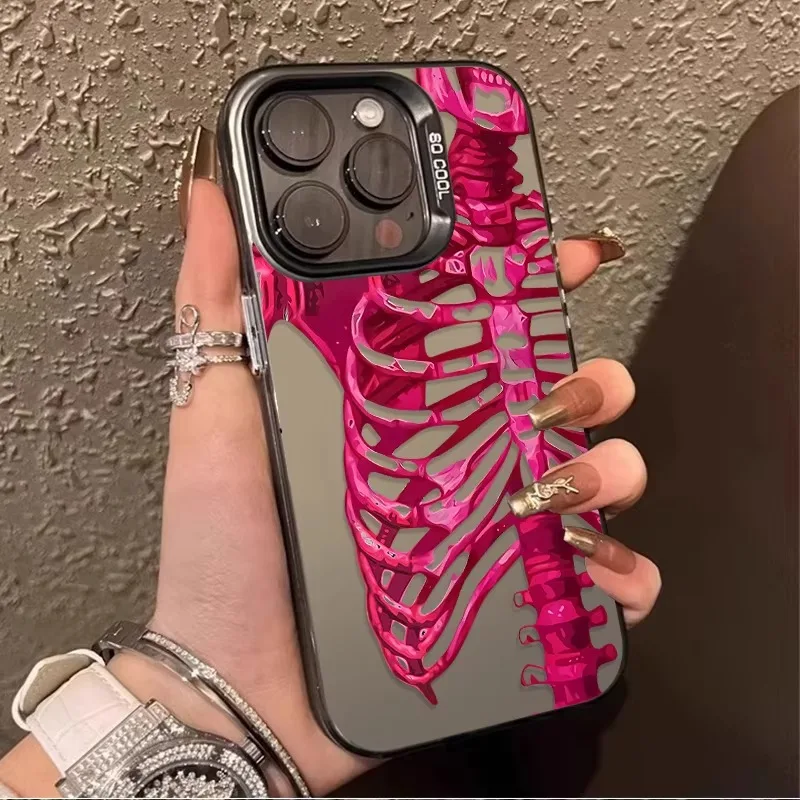 Vibrant Pink and Green Skull Design Phone Case