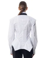 Chemise Femme DFDG Printemps-Été à Col Revers Rayée Ajustée à Ourlet Asymétrique – Tendance Féminine 2026 pour Bureau et Rendez-vous 6
