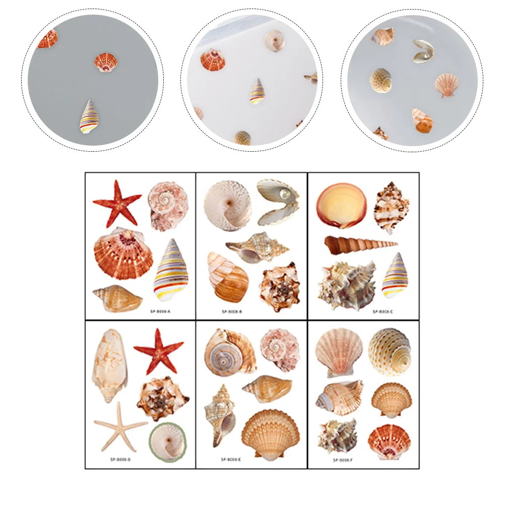 

6 Sheets Bathtub Stickers Shell Pattern Decals Decor Bathroom Floor Waterproof Kids Take Self-Adhesive Ornament Treads