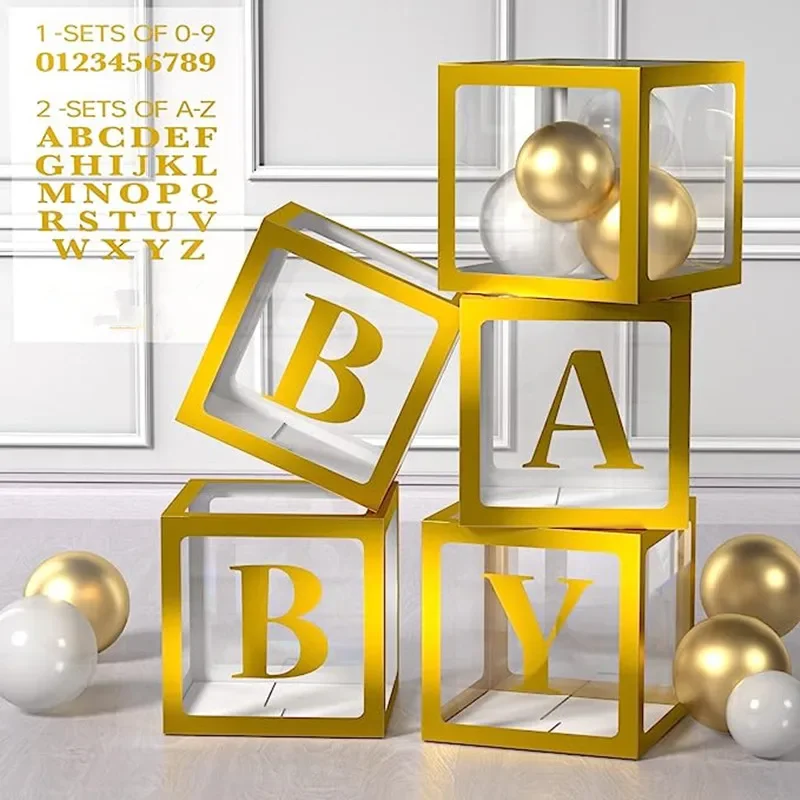 Transparent Letter Balloon Gold Box A-Z Baby Shower Girl Birthday Party Decoration Kids Wedding Birthday Balloon DIY 30cm