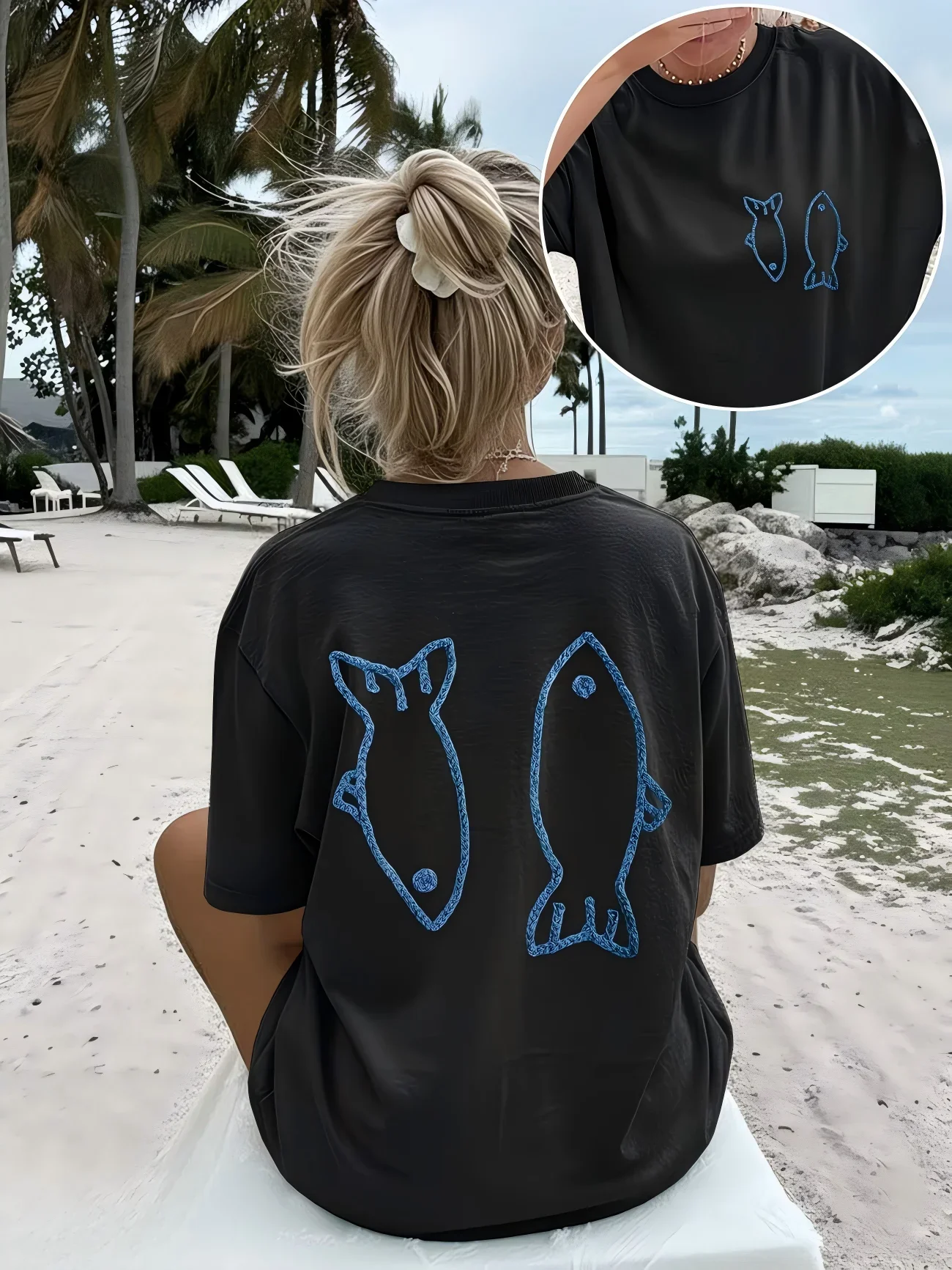 T-shirt da donna con stampa di pesci nautici, maglietta grafica a tema vita marina, a maniche corte, oversize, top estivo, streetwear alla moda, camicia estetica - immagine 2
