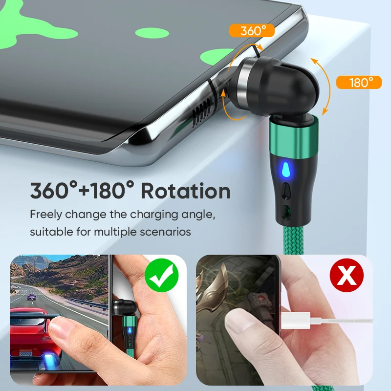100W 9PIN 3 in 1 multi function PD magnetic cable 540 rotation L shape  straight design fast charging magnetic cable