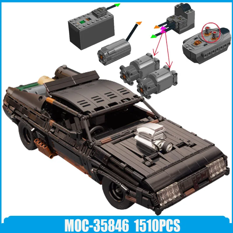 

Interceptor RC Muscle Car Supercar MOC-35846 high-tech Road racing Black Model blocks Building Blocks Bricks Toy Kid Gift1510pcs