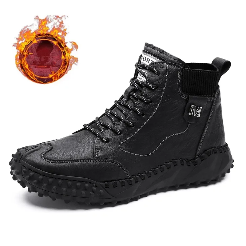 New Winter Waterproof Men Boots Plush Warm Snow Boots Outdoor Non-slip Men Ankle Work Boots Men's Motorcycle Boots Botas Hombre