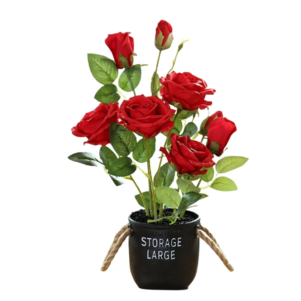 

Искусственные розы, 8 цветов, искусственные растения бонсай, пластиковые горшечные растения, искусственный Декор для дома и рабочего стола