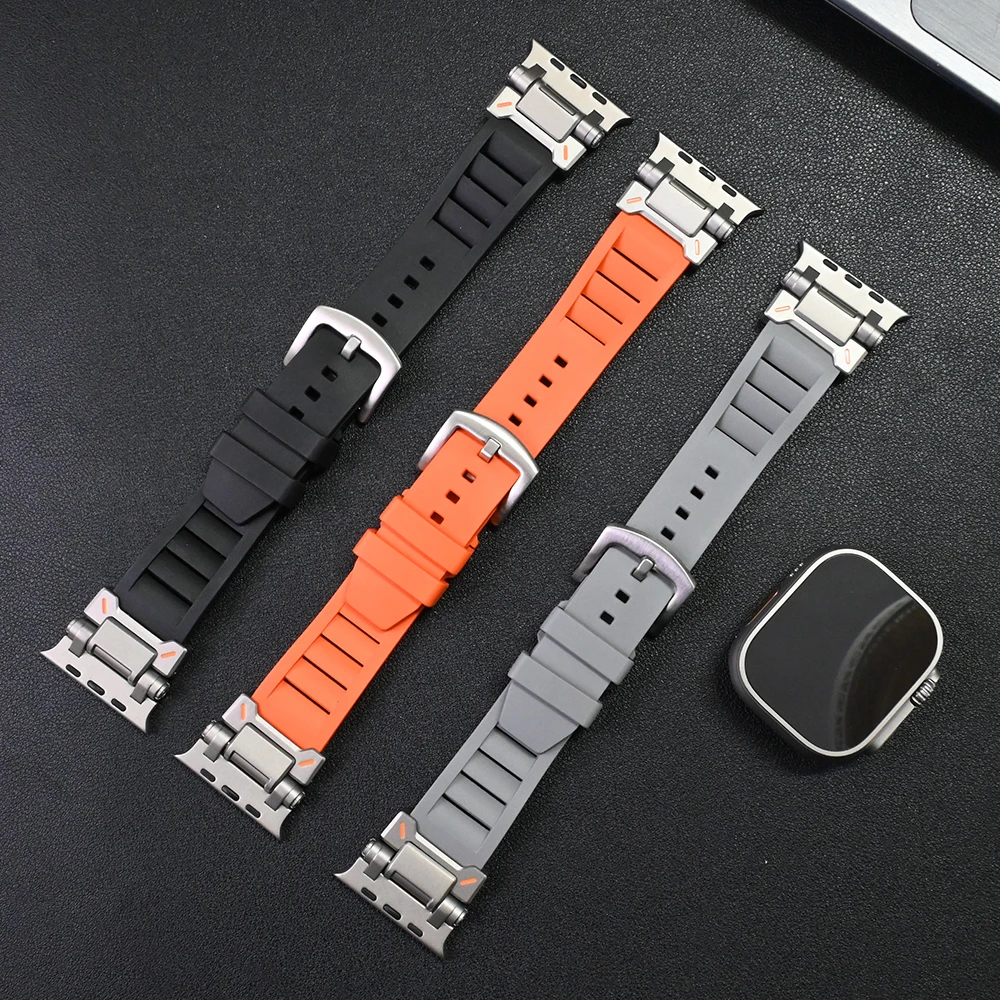 

Sports Rubber Strap For Apple Watch Ultra2 Soft Band 49mm 45mm 44mm 42mm Correa For iWatch Series 9 8 7 6 SE 5 4 Luxury Bracelet