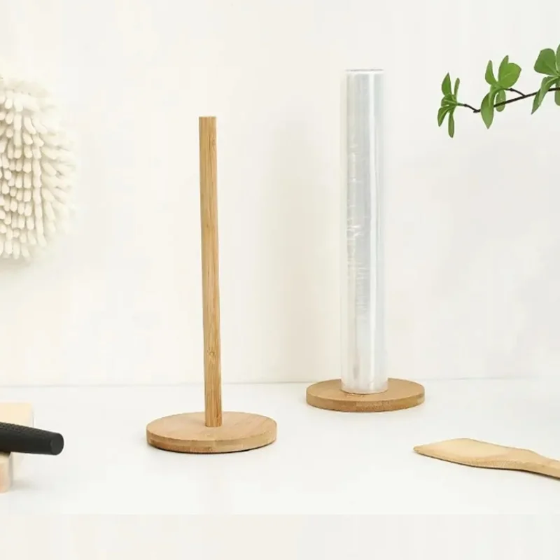 Vertical Wooden Roll Paper Shelf Storage Rack Kitchen Paper Towel Rack Japanese Style Plastic Wrap Lazy Cling Film Rag Holder 3