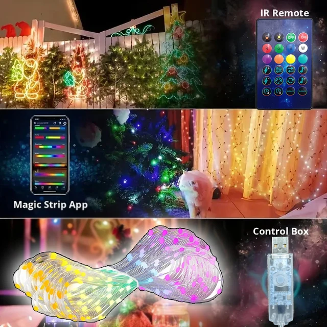 Programmable Fairy Light String, USB Home Decoration Light, Bluetooth App And Remote Control, 5V Smart Light String，WS2812 RGB C