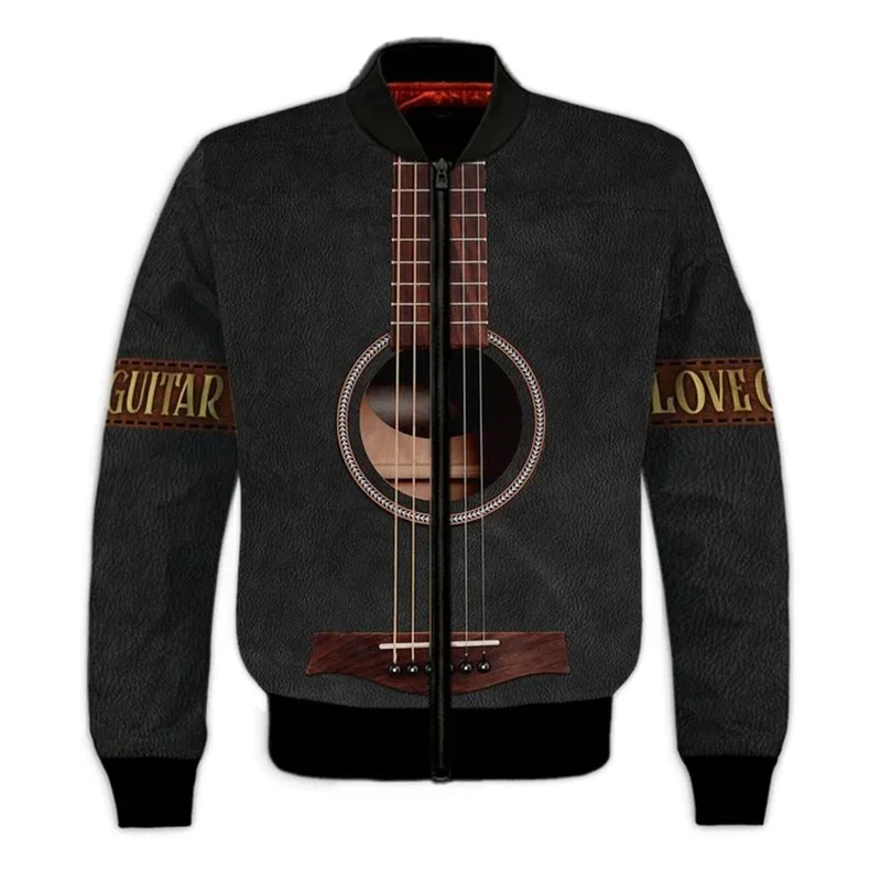 Chaqueta con estampado de guitarra para hombre, abrigo con estampado 3D de instrumentos musicales, sudaderas casuales de moda, chaquetas holgadas con cremallera, camisetas de manga larga