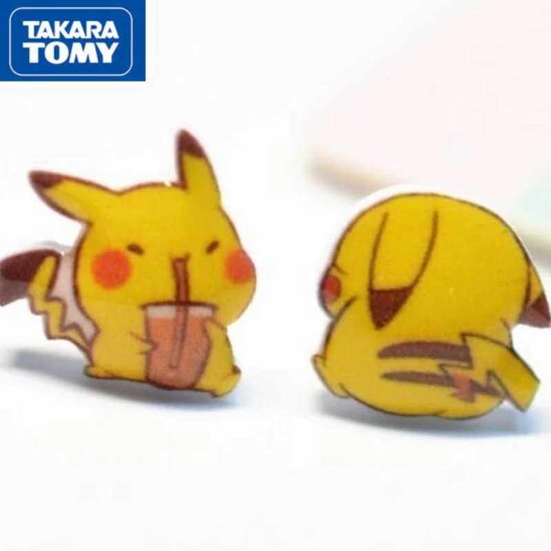 

TAKARA TOMY Student Cartoon Cute and Light Pikachu Earrings Girls Sterling Silver Hypoallergenic Resin Earrings