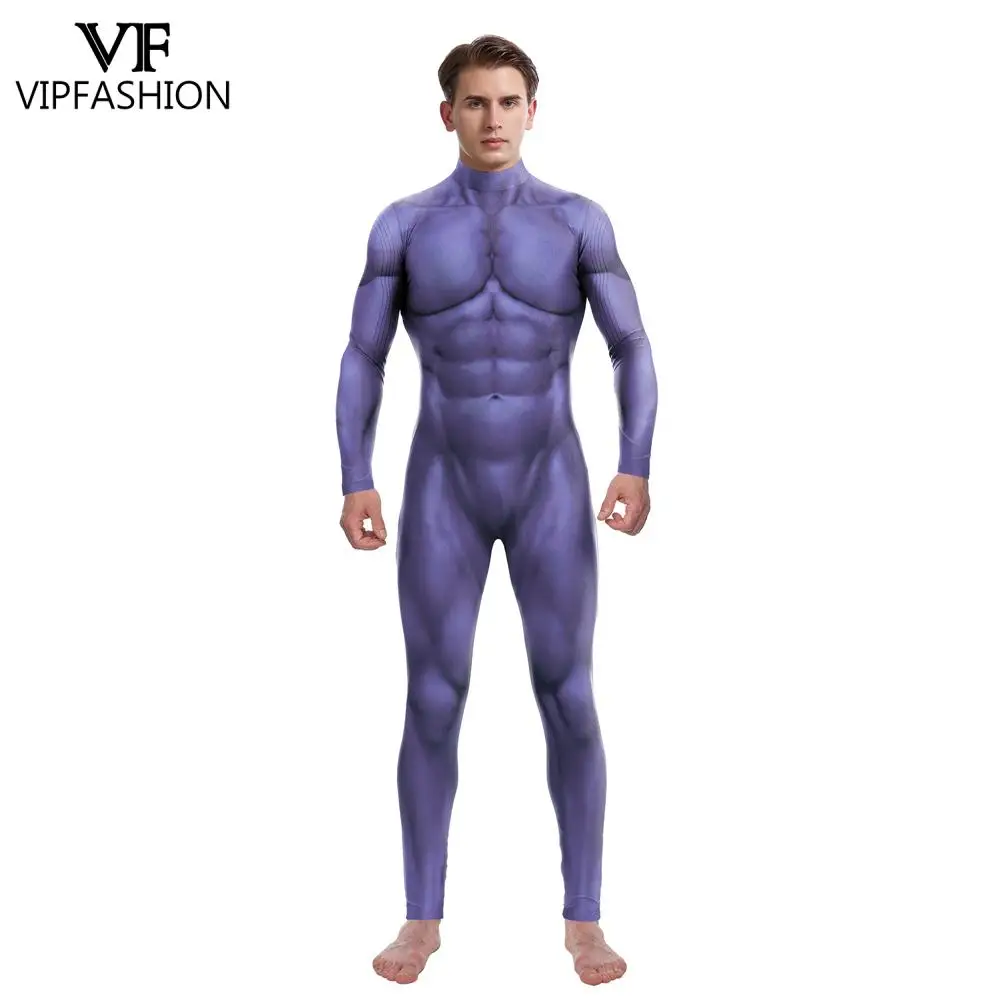 VIP FASHION Purple Muscle Zentai Bodysuit Man Woman Fancy Carnival Purim Cosplay Costume Sexy Party Jumpsuit Festival Catsuit cosplay costume adult unitard