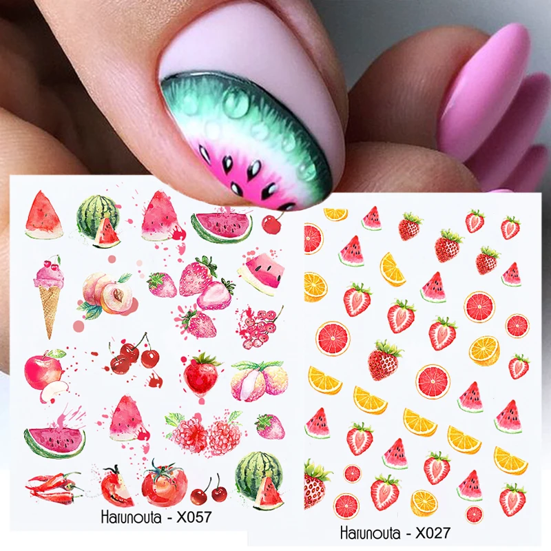Nail Stickers Nail Decals Nail Art Decoration 1PC Avocado/Watermelon/Orange Nail Stickers Summer Fruit Leaves Transfer Decals Sliders For Nails DIY Decoration Manicures