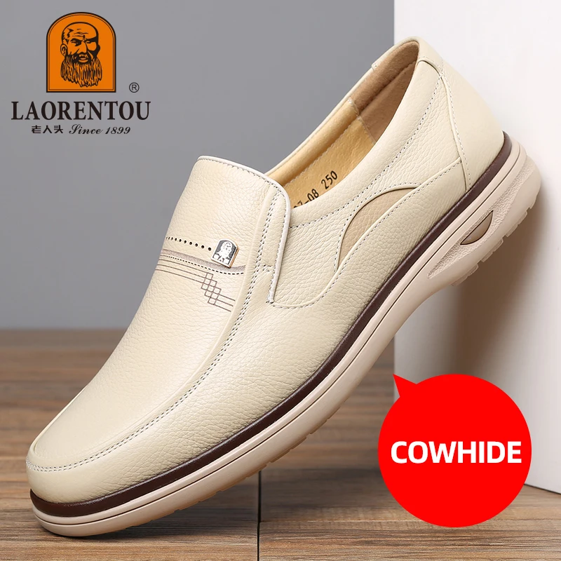 LAORENTOU Spring/Summer Men's Business Breathable White Leather Shoes 8107