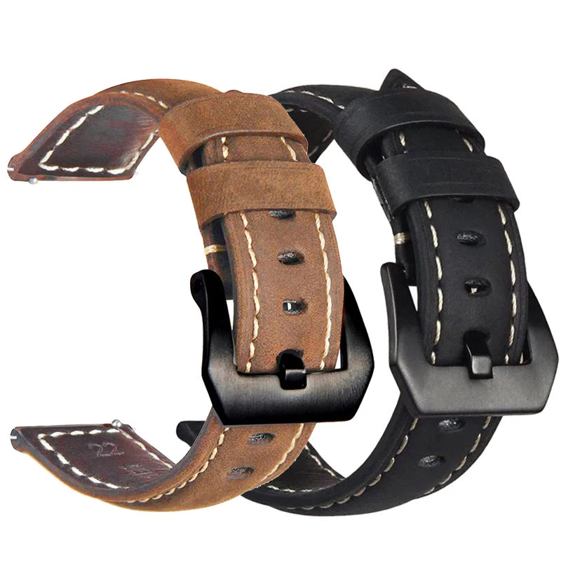 

20mm High Quality Crazy Horse Genuine Leather Watchband For Ticwatch GTH E3 2 E Smart Wrist Band For Galaxy Watch 42mm Bracelet