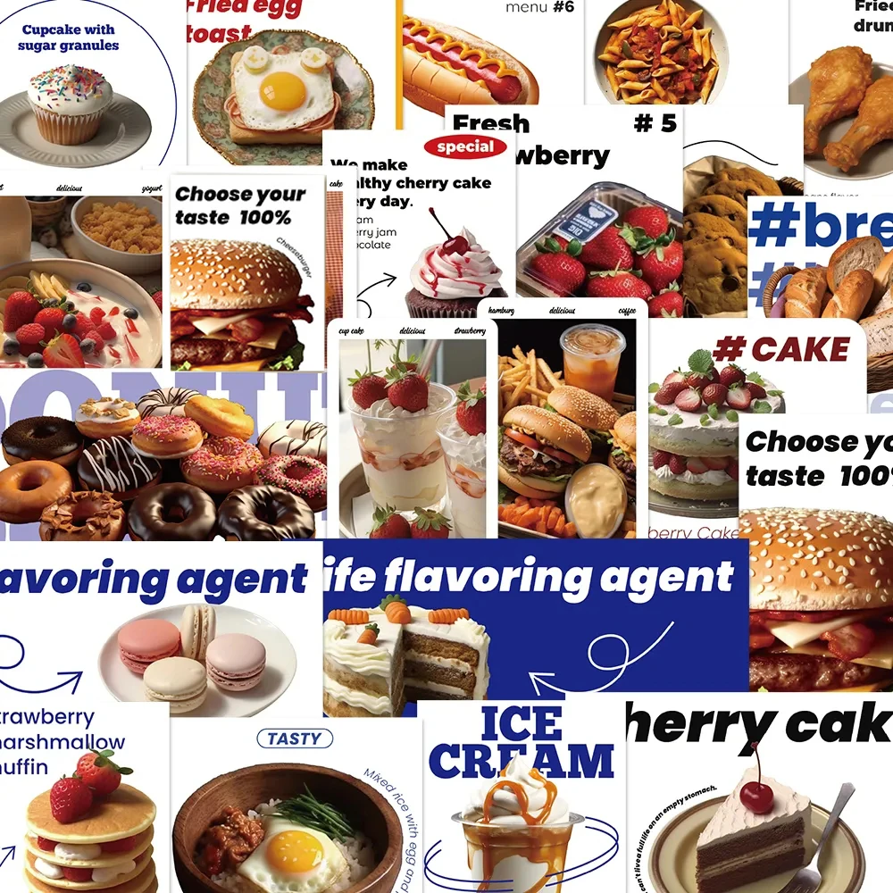 10/30/50pcs Ins Style Food Posters Stickers DIY Aesthetics Sticker Fridge Scrapbooking Phone Wall Dessert Graffiti Decal Toys journamm 200pcs pack decor stickers materials paper boxed cobmo kit diy scrapbooking collage junk journal aesthetics stationery