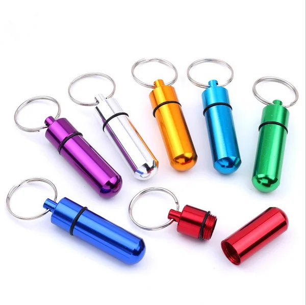 4 Mini Portapillole Portachiavi In Alluminio: Scatoline Porta Medicine Da Viaggio (Rosso, Verde, Oro, Bianco) 5,2x1,4cm Impermeabili