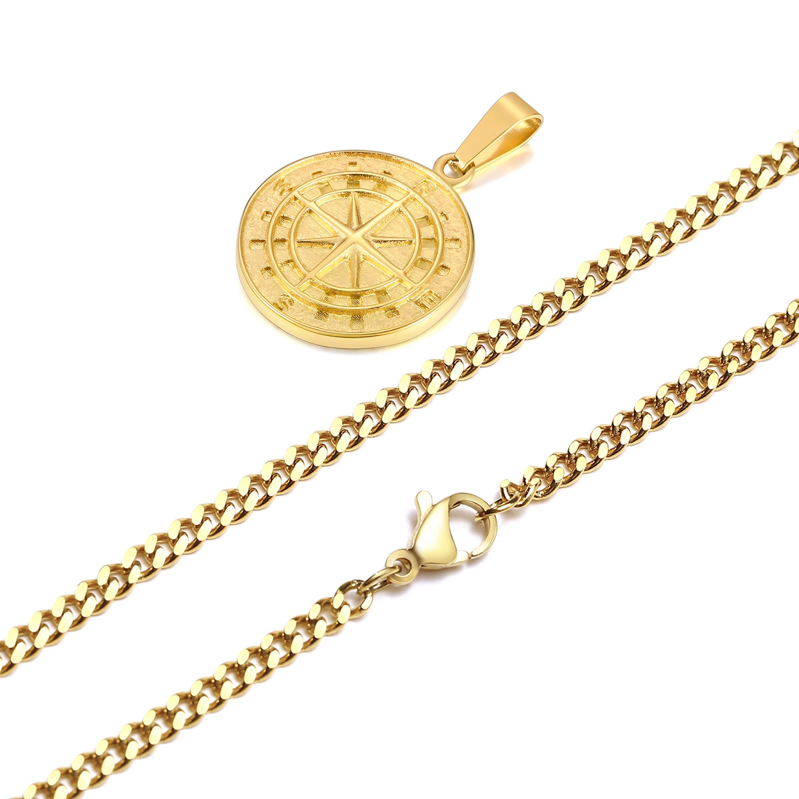 الذهب اللون رجالي البوصلة القلائد ، Vintage فايكنغ...