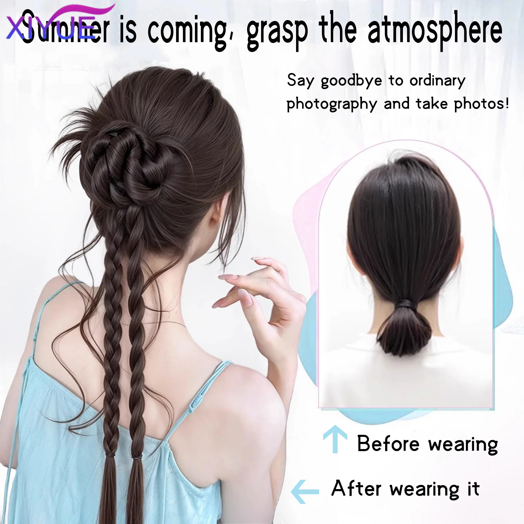 XIYUEWomen's clip-on Synthetic wig flower bud head twist braid natural simulation hair extensions playful sweet hair accessories