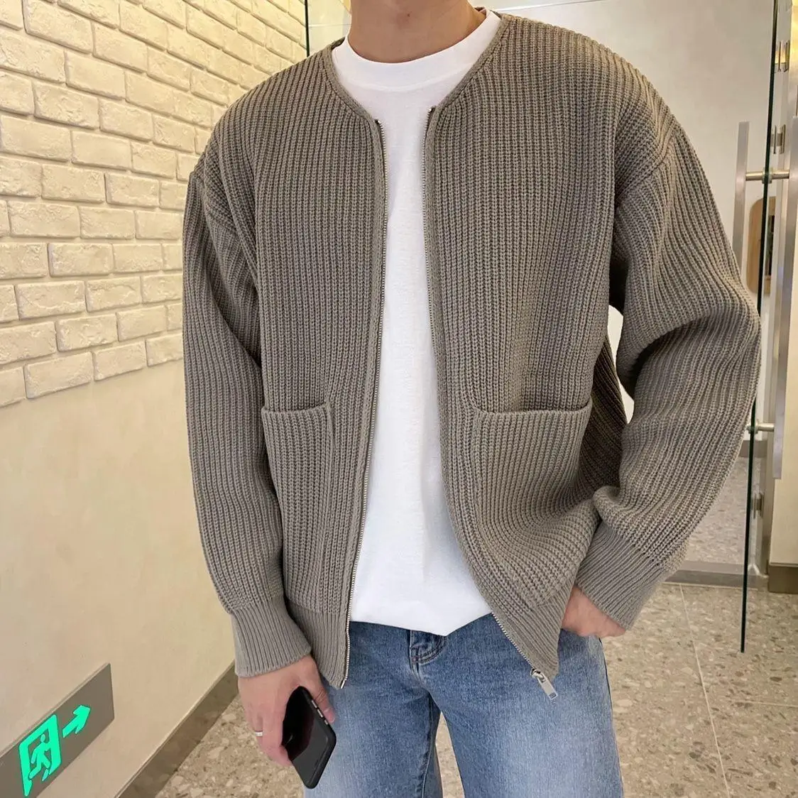 Autumn Winter Sweater New Fashion Trend Cardigan Men's Solid Loose Casual Zipper Knitted Coats Japanese Jumper Home Clothes