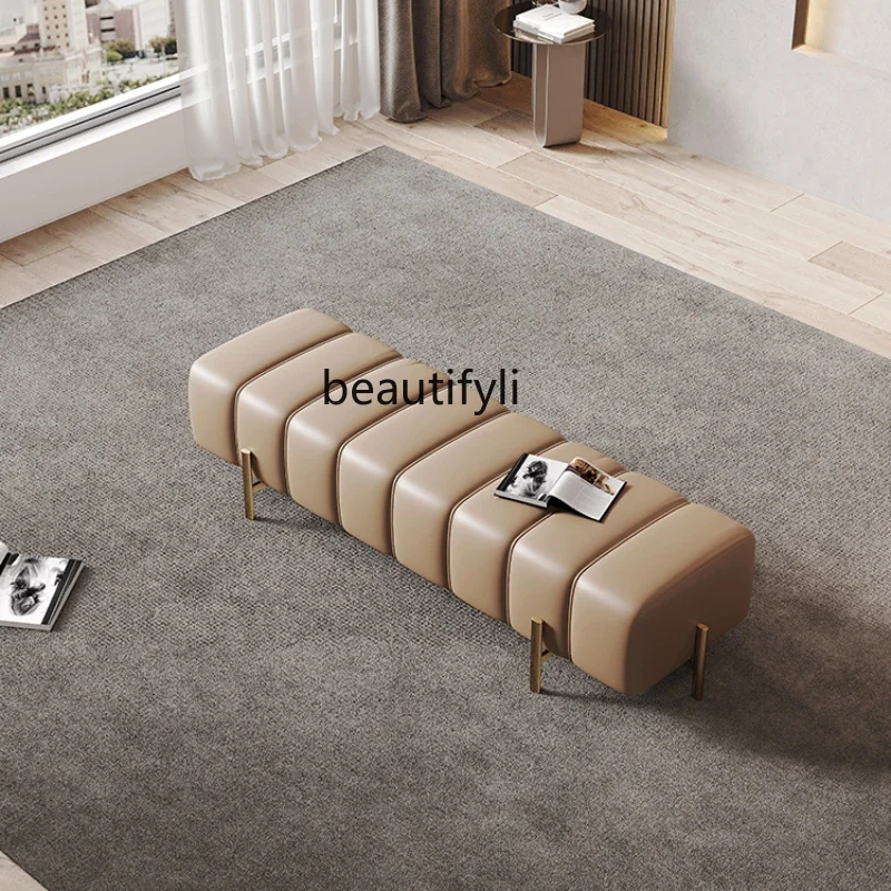 Light Luxury Genuine Leather Bed End Stool Bedroom and Household Entry Shoe Changing Stool Strip Sofa Stool Cloakroom