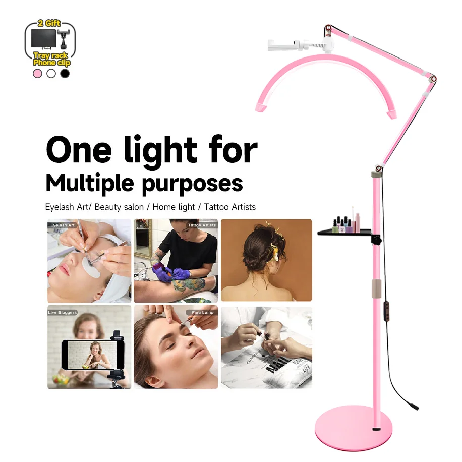180 LED 반달 링 라이트, 밝기 조절 속눈썹 램프, 전화 클립 포함, 뷰티 속눈썹 문신 메이크업, 20W