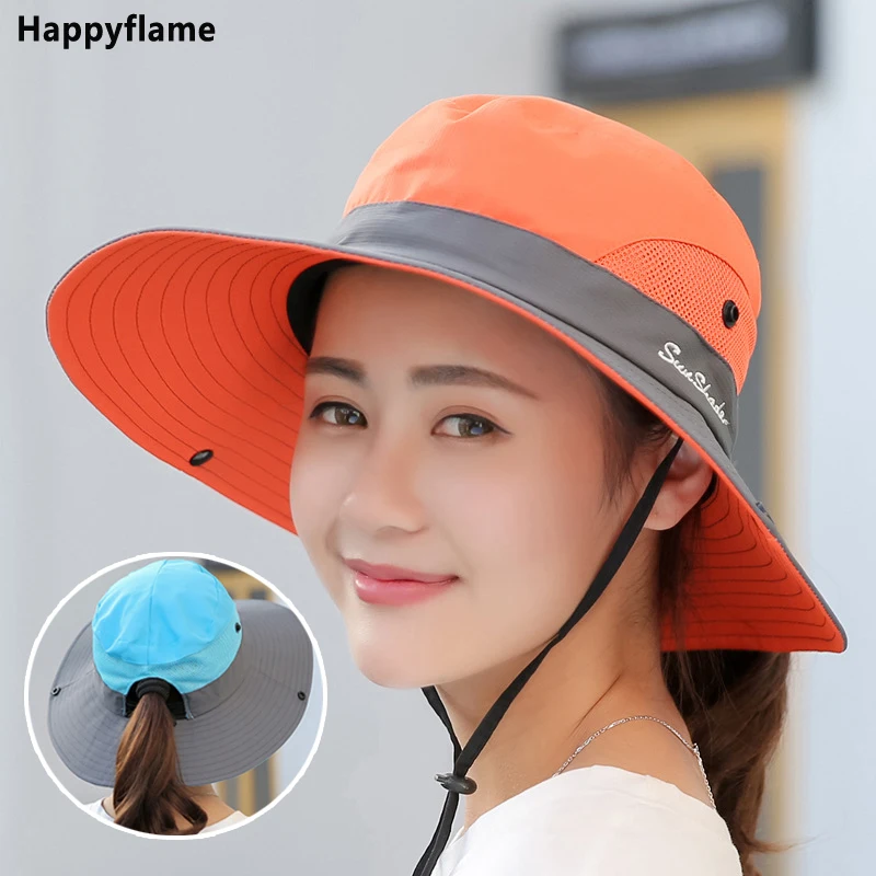 Unisex Wide Brim Panama Sun Hat Men Fishing Hat Outdoor UV Protection UPF 50+ Summer Mesh Visor Bucket Bob Hiking