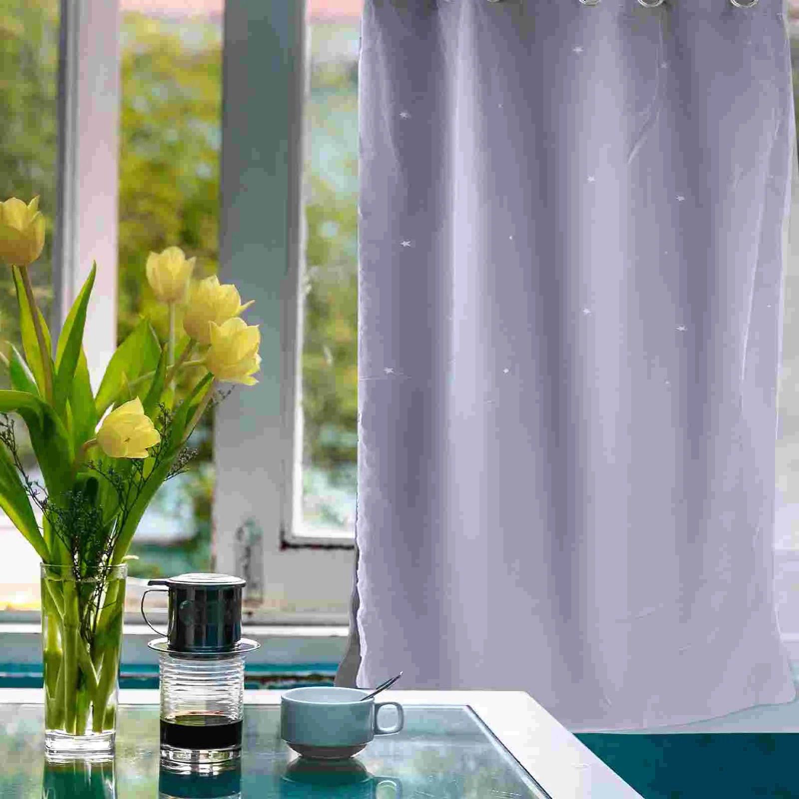 

Hollow Stars Curtains Chiffon Dual Layer Blackout Curtains Window Drapes for Home Bedroom Living Room Decoration ( Grey )