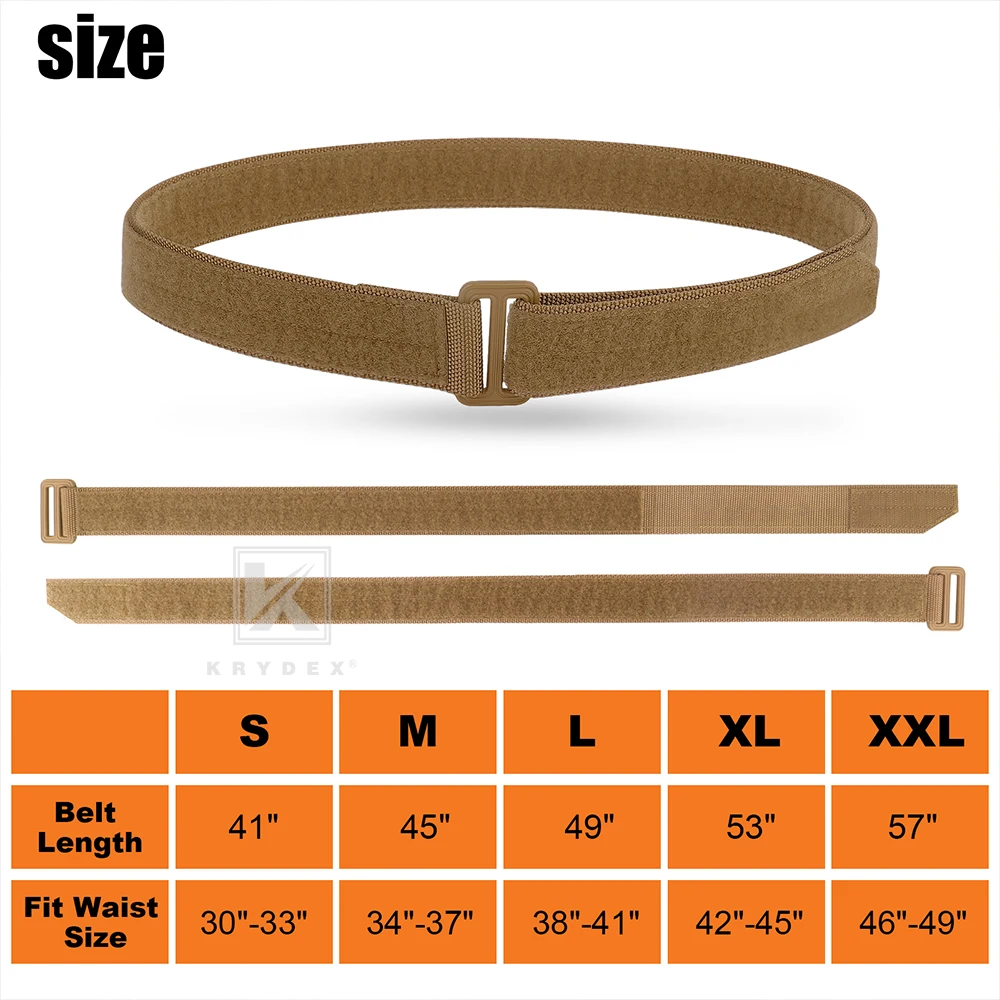 Krydex taktischer edc Gürtel Klett verschluss Innen gürtel 1.5 "Pflicht verdeckt tragen Basis gürtel Männer Hüftgurt Jagd Zubehör – Detail 8
