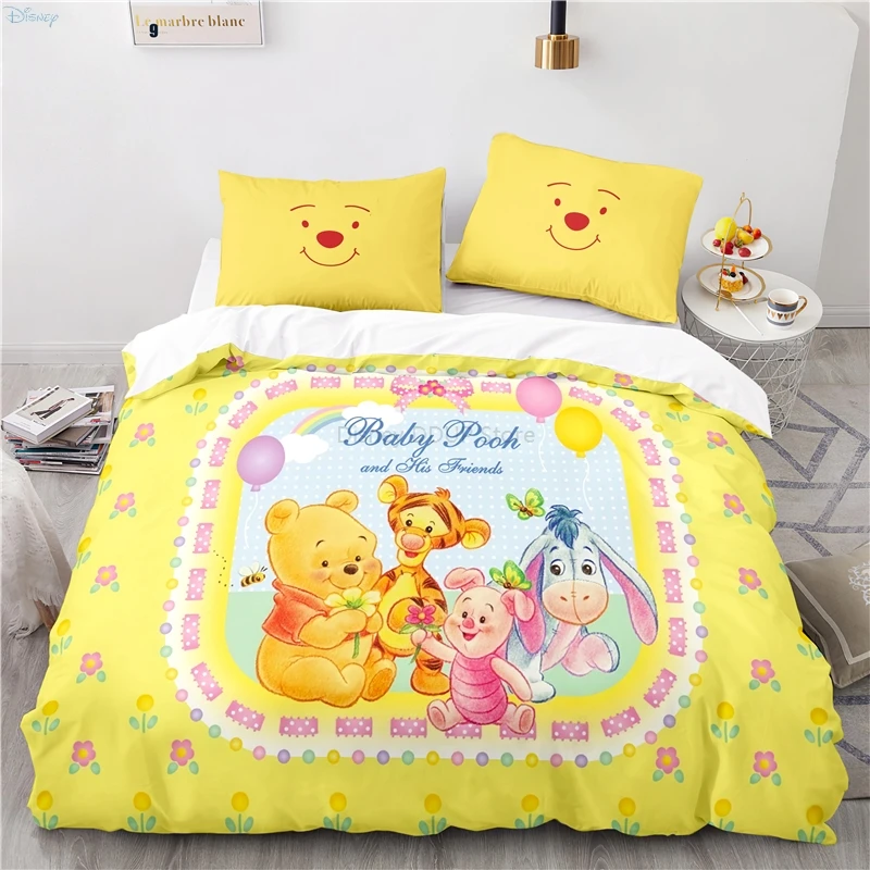 New Disney Cartoon Winnie Pooh Pattern Duvet Cover Set with Pillowcase 3d Bedding Set Single Double Twin Full Queen King Size Bedding Sets hot Bedding Sets