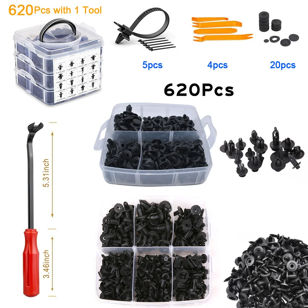 

620Pcs/Set Auto Fastener Clips Car Body Push Retainer Pin Rivet Bumper Door Trim Panel Retainer Fastener Kit Car Accessories